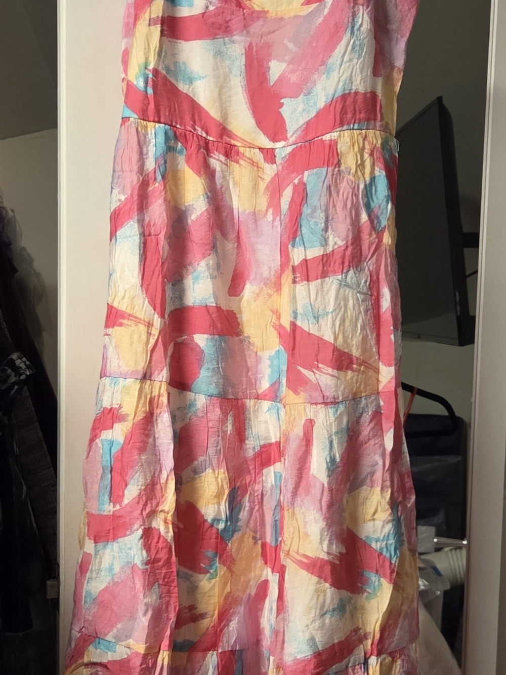 Blu Pepper Colorful Abstract Print Midi Dress in Pink, Yellow & Blue